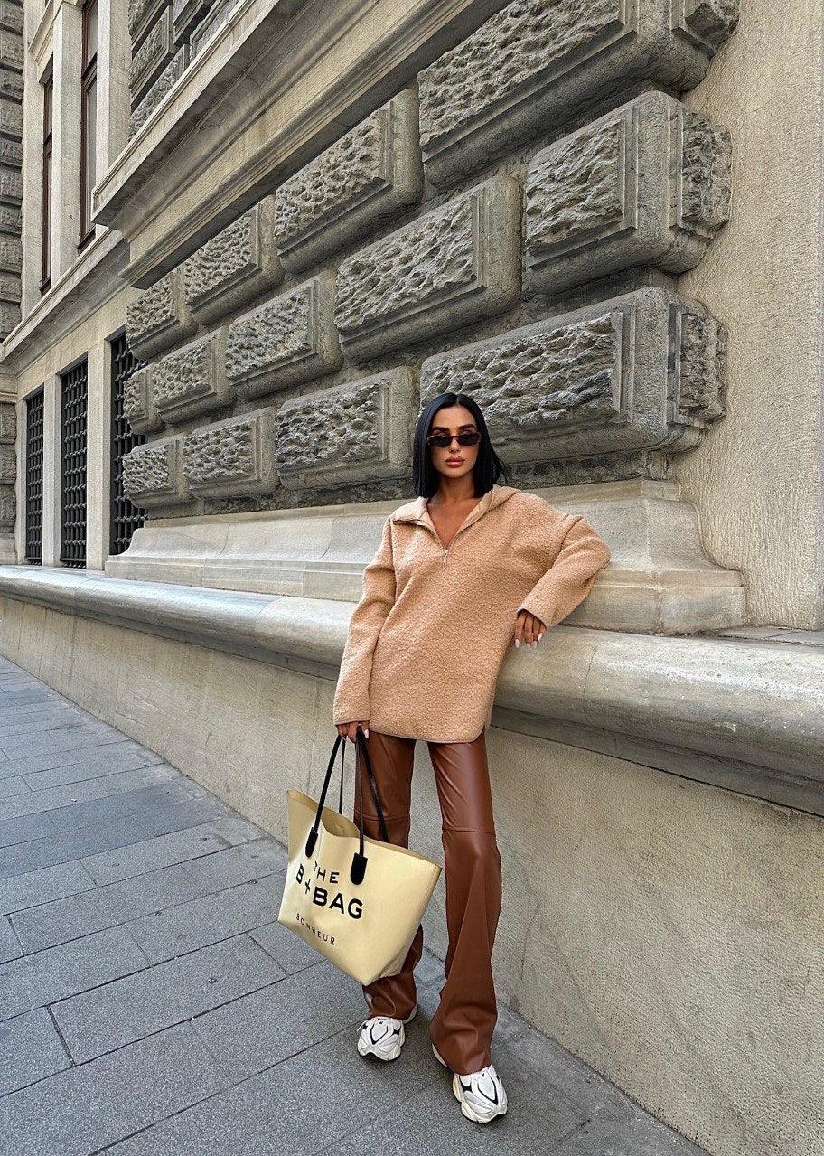 Oversized hood sweatshirt - Camel