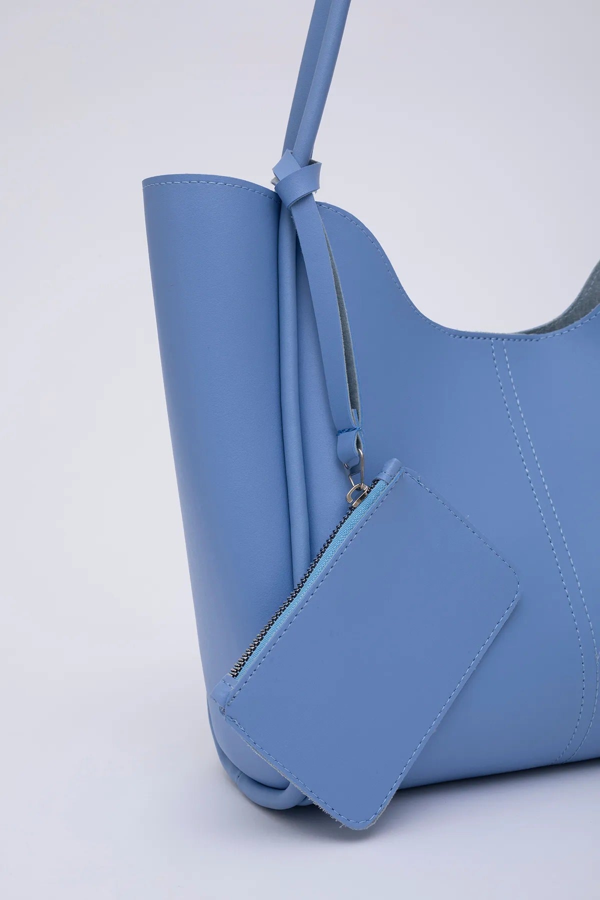 Women's Hand And Shoulder Bag With Snap Fastener Faux Leather Wallet And Makeup Bag