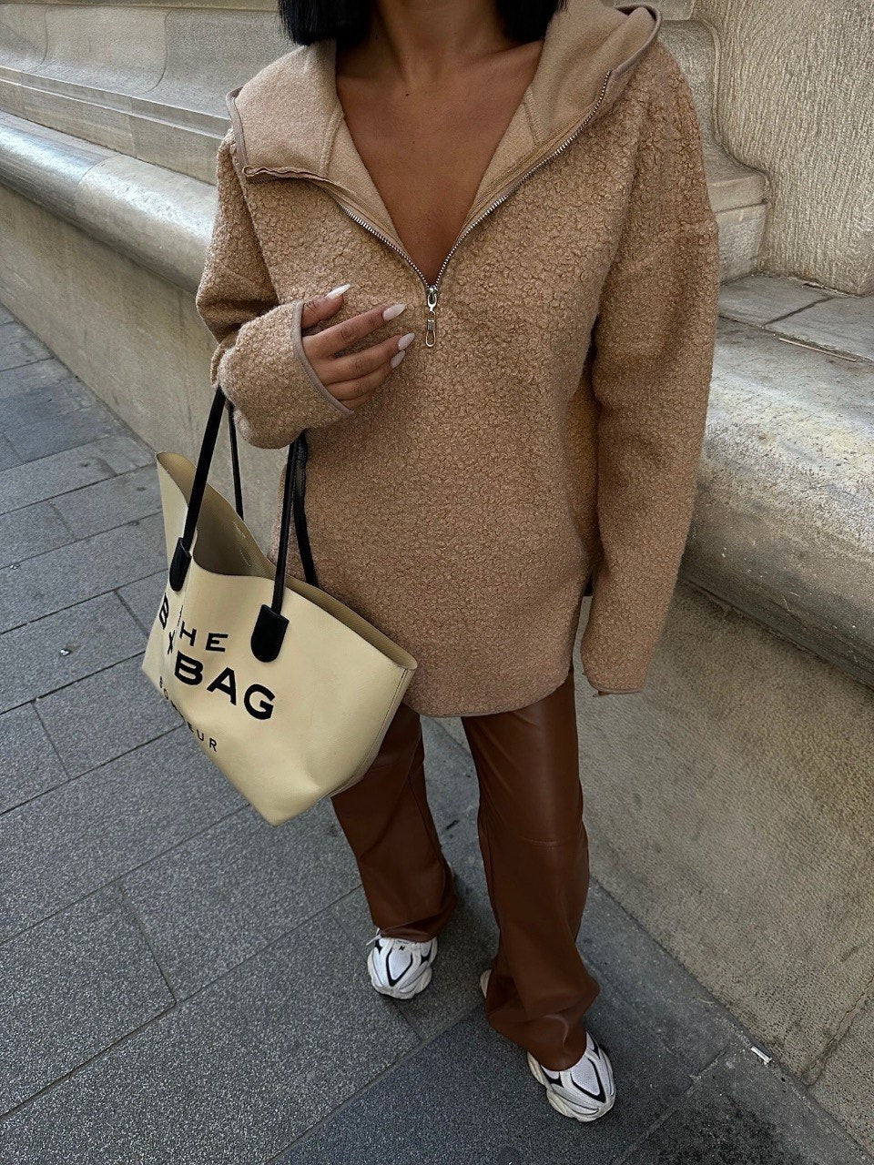 Oversized hood sweatshirt - Camel